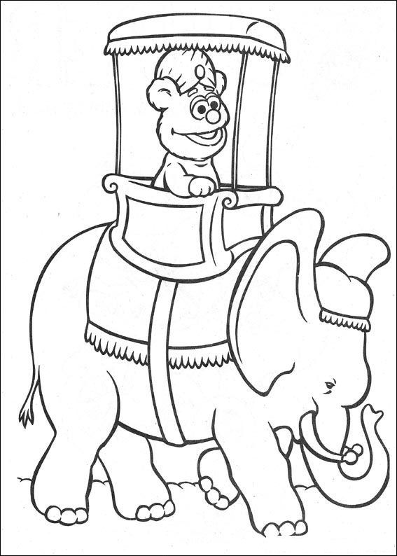 Print Fozzy op een olifant kleurplaat
